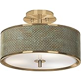 Giclee Glow Interweave Patina 14" Modern Semi Flush-Mount Ceiling Light Fixture Kitchen Foyer Hallway Drum Round Print Shade 