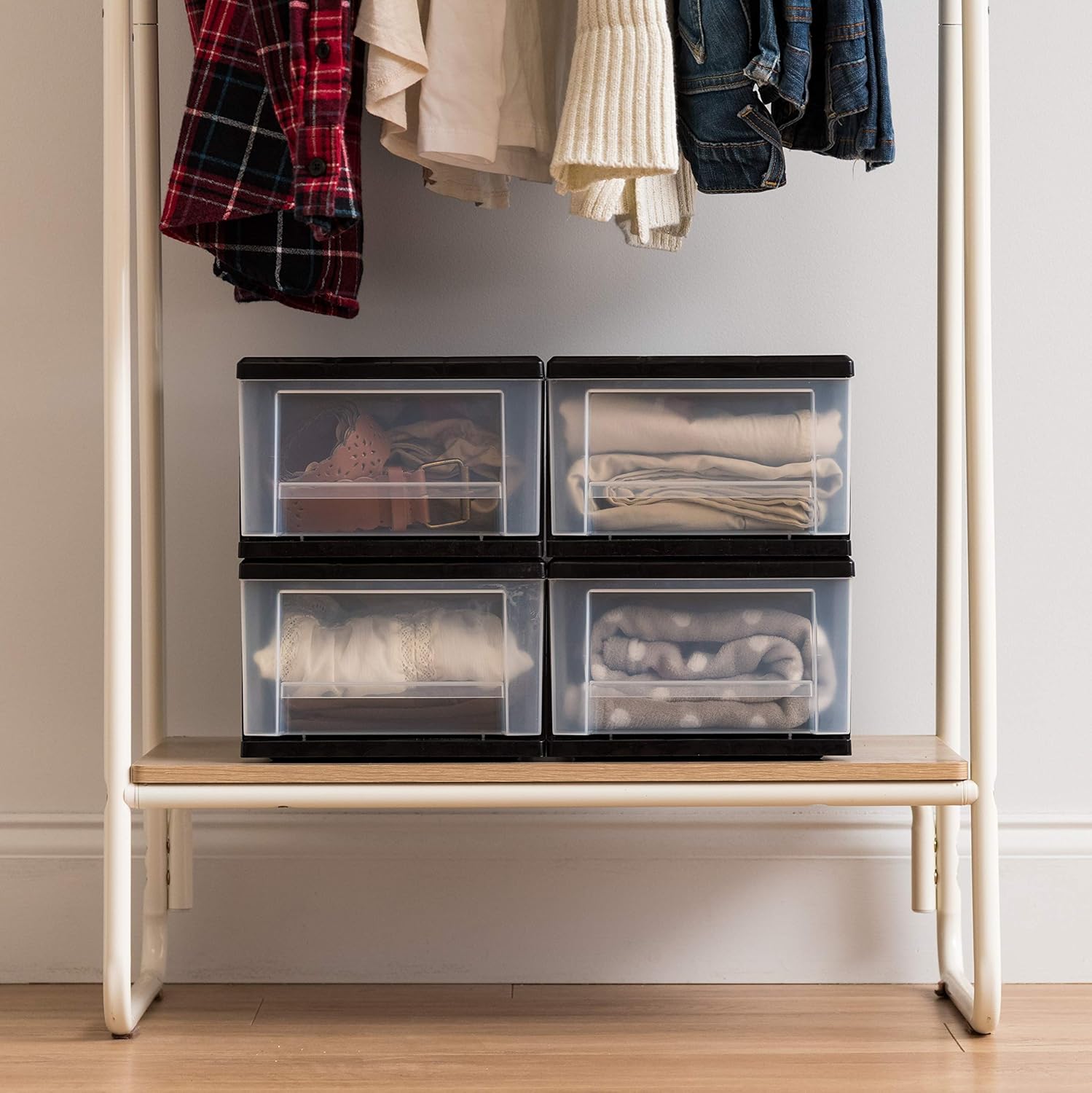 IRIS USA SD-22 Plastic Stacking Drawer, 4-Pack Storage Organizer Unit, 7-Quart, Black, 4 Count: Home & Kitchen