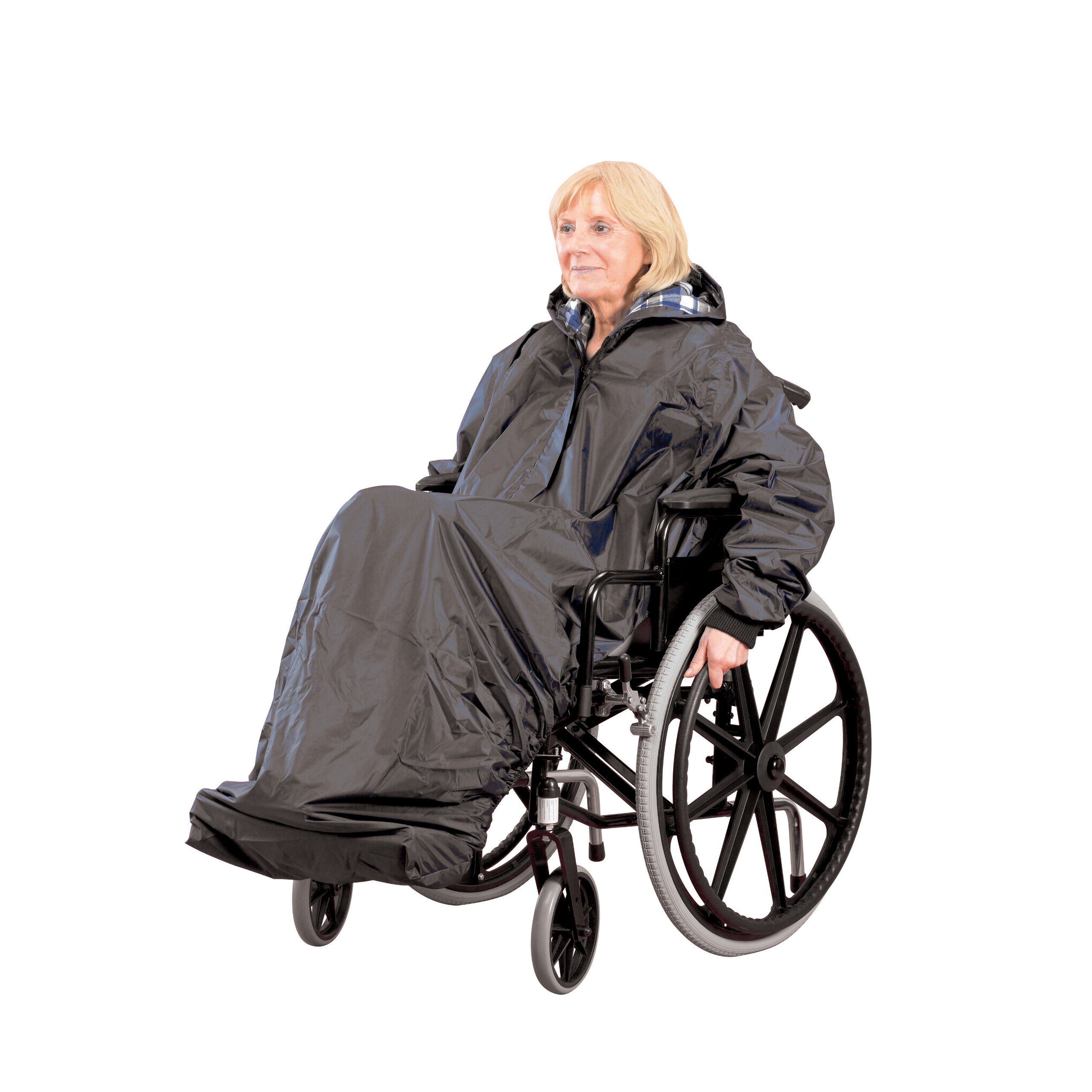Homecraft Wheelchair Mac with Sleeves, Waterproof Complete Protection, Elasticated for Snug Fit, Prevents Fabric From Getting Wet, Knitted Cuffs, Lined, Long (Eligible for VAT relief in the UK)
