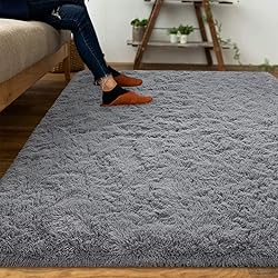 DweIke Fluffy Grey Rugs for Bedroom Living
