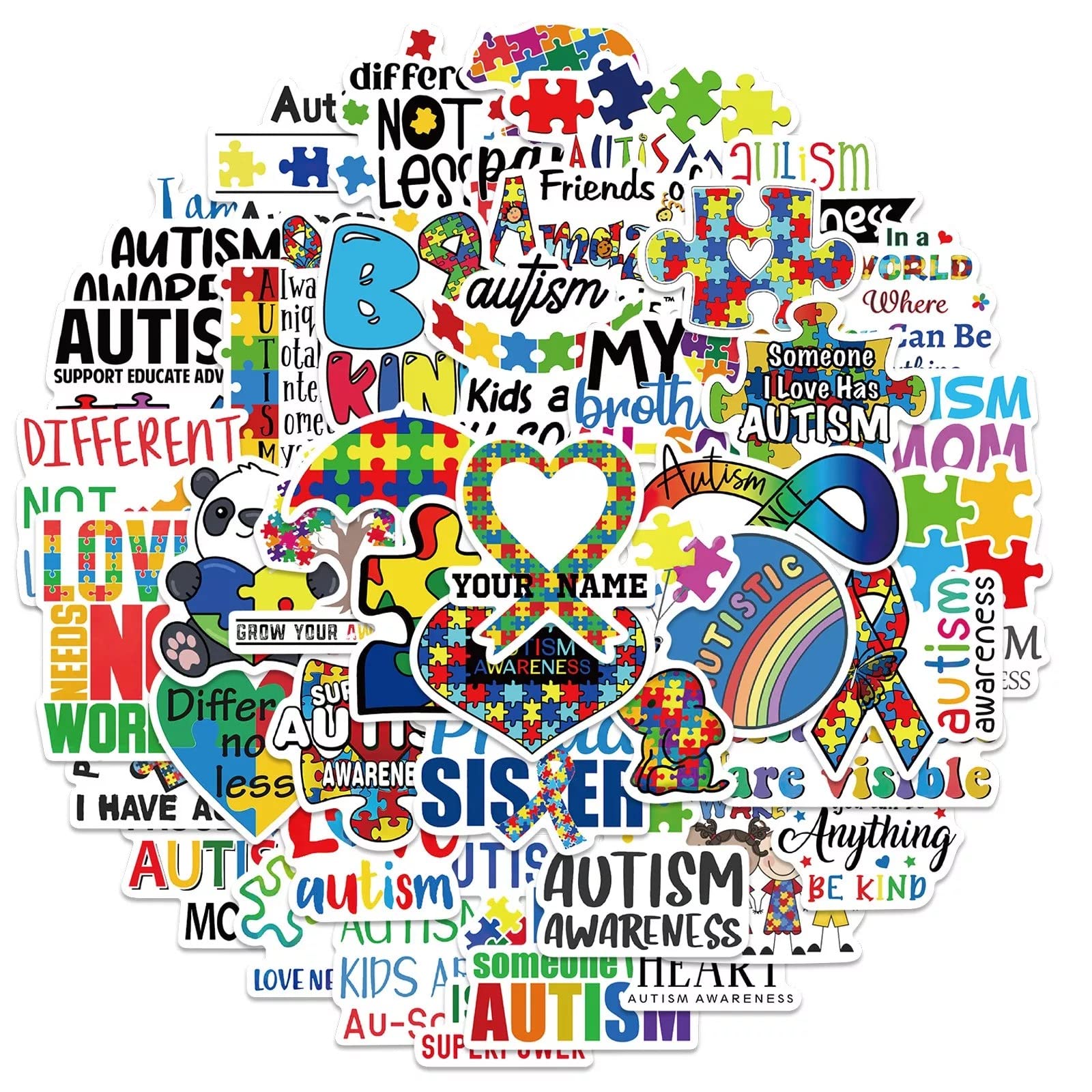 HNTR® Autism Stickers | 50 Awareness Neurodiversity Stickers for Autism Books | Inspirational Autistic Sticker Pack for Journals & Scrapbooks — image 1