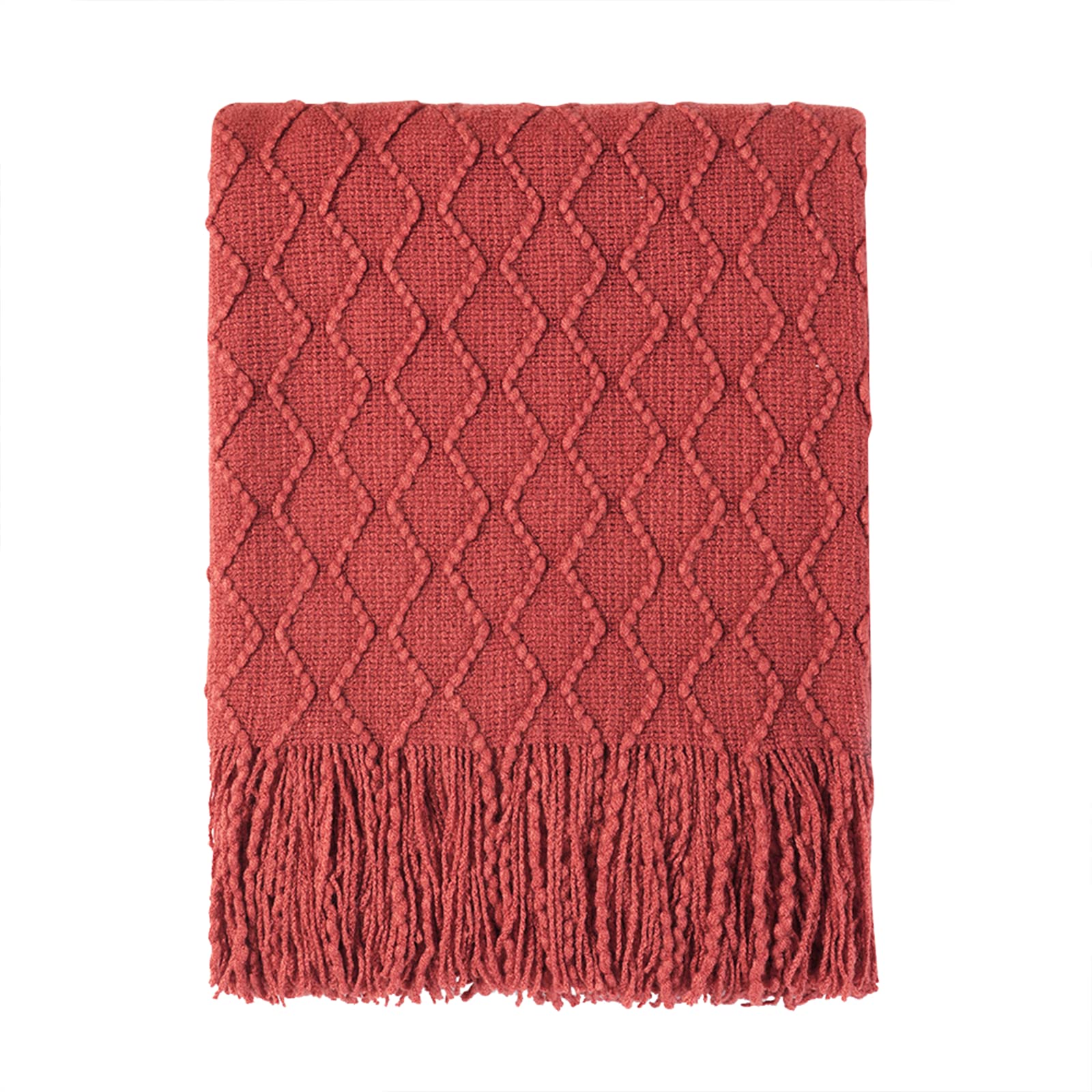 BOURINA Textured Solid Soft Sofa Throw Couch Cover Knitted Decorative Blanket, Rust, 152x203cm