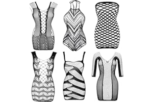 Fishnet Lingerie for Women Mesh Bodysuit Sexy Lace Babydoll Nightwear for Romantic Date Wearing(6 Pcs)