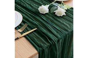 Asee'm Fall Table Runner Cheesecloth 10FT Emerald Green Boho Gauze Fabric Rustic Sheer Cheese Cloth Runners for Thanksgiving Wedding Bridal Shower Party Decoration