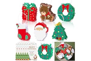 Poen 6 Pcs Mini Christmas Piñata with Greeting Card Christmas Trees Stockings Santa Claus Gift Boxes Reindeer Piñata for Xmas Party Decorations Cute Xmas Party Supplies