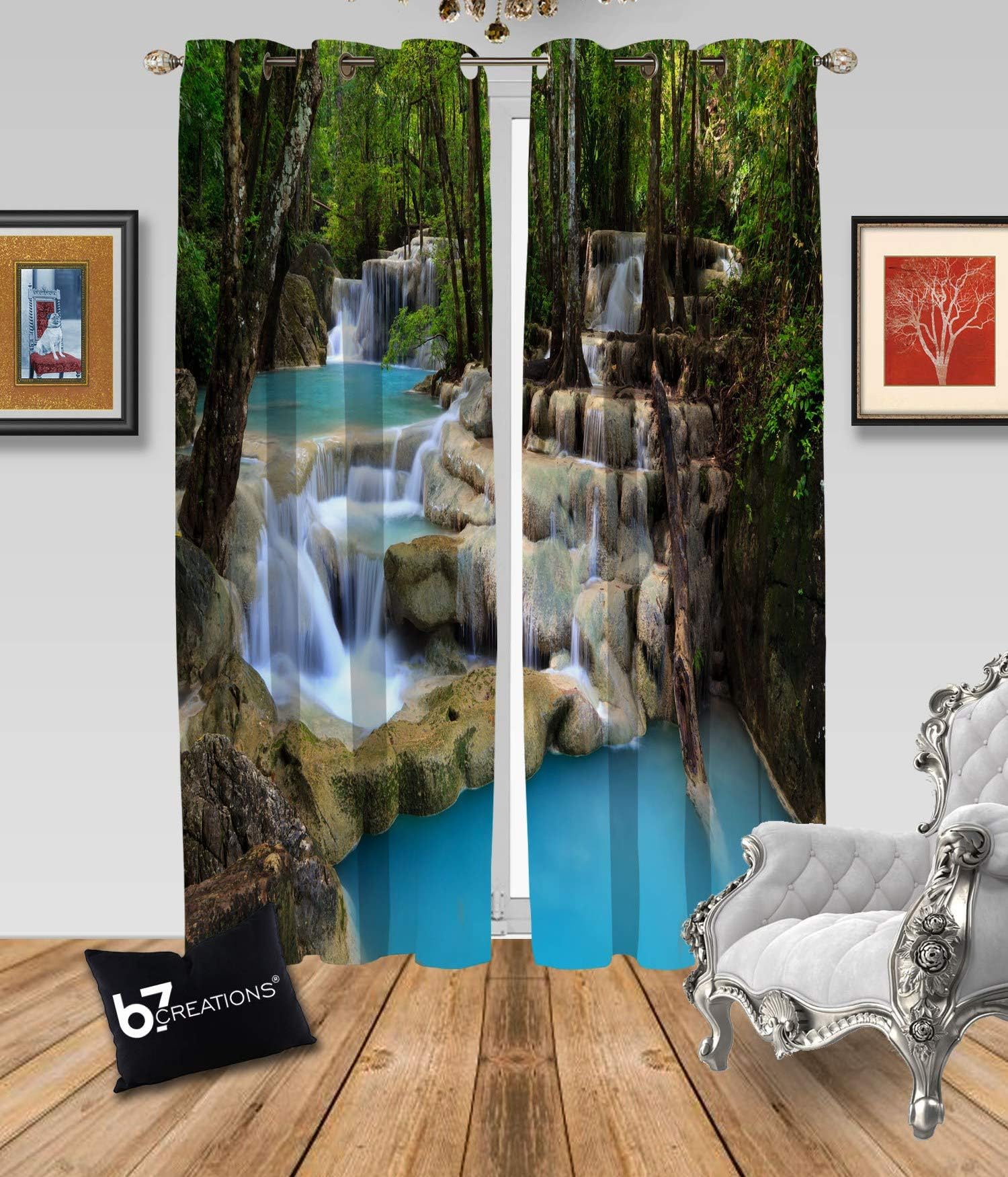 b7 CREATIONS Polyester Digital Printed 3D Eyelet 2 Piece Curtain for Bedroom/Living Room/Home (Green, Windows 5 Feet)