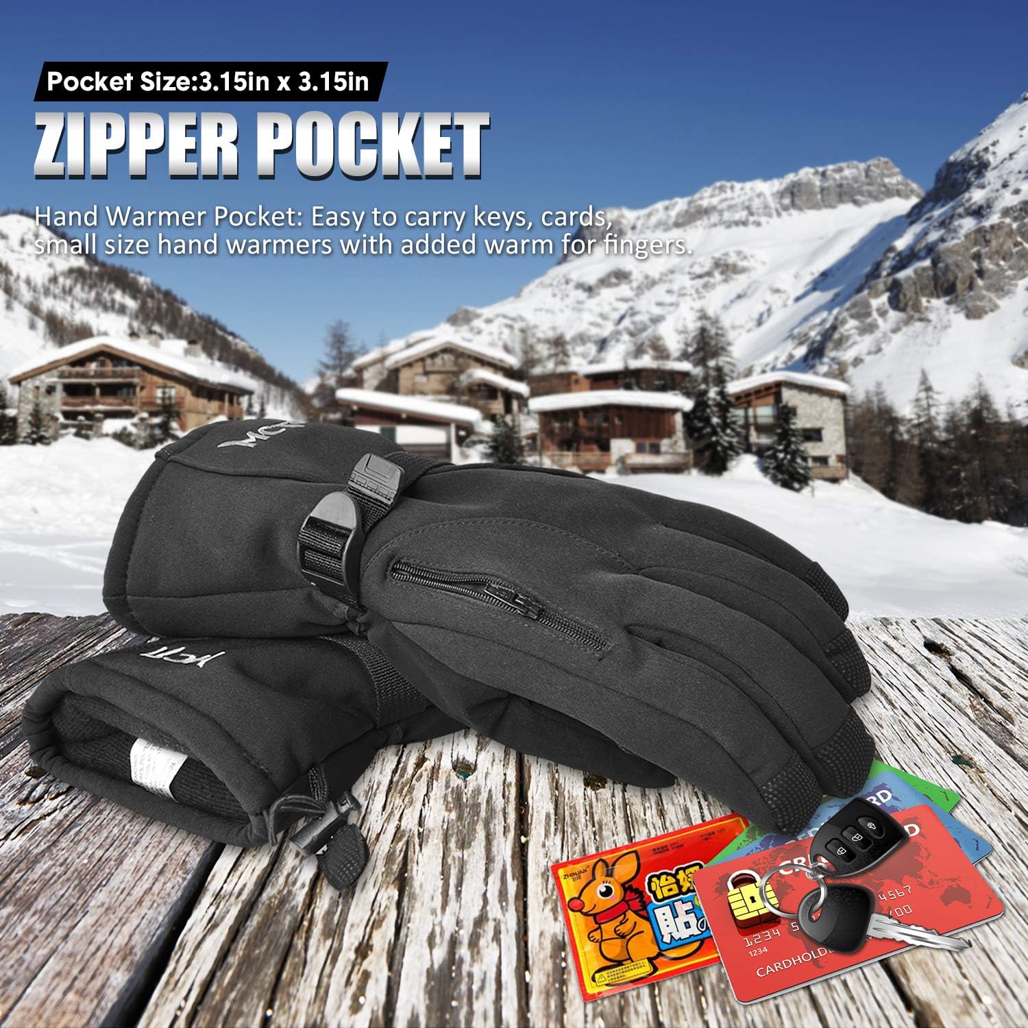 MCTi Waterproof Mens Ski Gloves Winter Warm 3M Thinsulate Snowboard Snowmobile Cold Weather Gloves : Clothing