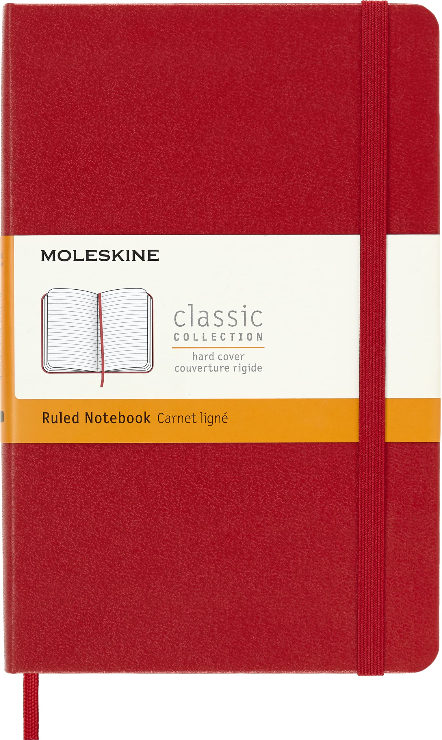 Moleskine Classic Notebook, Notebook With Ruled Pages, Hard Cover and Elastic Closure, Scarlet Red, Medium, 11.5 x 18 cm, 208 Pages