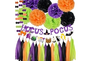 PARTYGARDEN Halloween Party Decorations - Hocus Pocus Themed Trunk Or Treat Car Decorations Kit for SUV Hocus Pocus Spell Book Cat Witch Sister Banner Orange Black Purple Green Tissue Paper Pom Pom