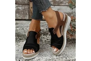 EMRELOD Wedge Sandals for Women Platform Sandals Orthopedic Sandals for Women Comfortable Espadrille Sandals Dressy Summer Open Toe Ankle Strap Low Heel Fashion Strappy Beach Shoes (05-Black, 10)