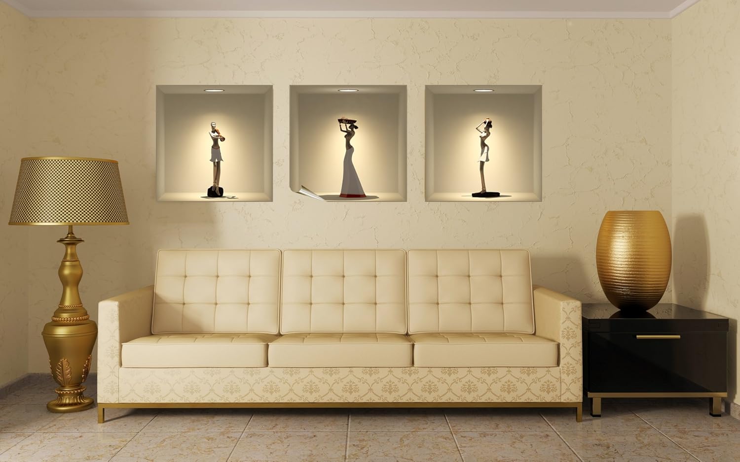 3D Vinyl Wall Sticker decals set of African statues - 30 x 90cm, Multicolored, 30x90cm
