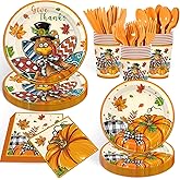 168PCS Turkey Thanksgiving Party Supplies Watercolor Fall Harvest Party Decorations Autumn Maple Paper Plates Cups Napkins for Birthday Baby Shower Picnic Tableware 24 Guests