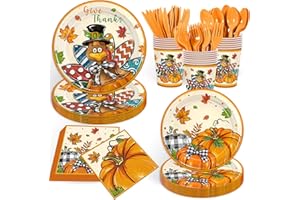 GRABNGOPARTY 168PCS Turkey Thanksgiving Party Supplies Watercolor Fall Harvest Party Decorations Autumn Maple Paper Plates Cups Napkins for Birthday Baby Shower Picnic Tableware 24 Guests