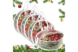 VSIWB 4 Pcs Christmas Wreath Storage Bag, 24 Inch Clear Xmas Wreath Storage Container, Garland Holiday Artificial Wreath Storage Holder, Water Proof Transparent PVC with Handles