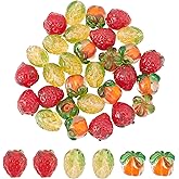 BENECREAT 30Pcs 3 Styles Fruit Handmade Lampwork Glass Beads, Pineapple Strawberry Persimmon Crystal Loose Beads for DIY Craft Bracelets Necklace Jewellery Making