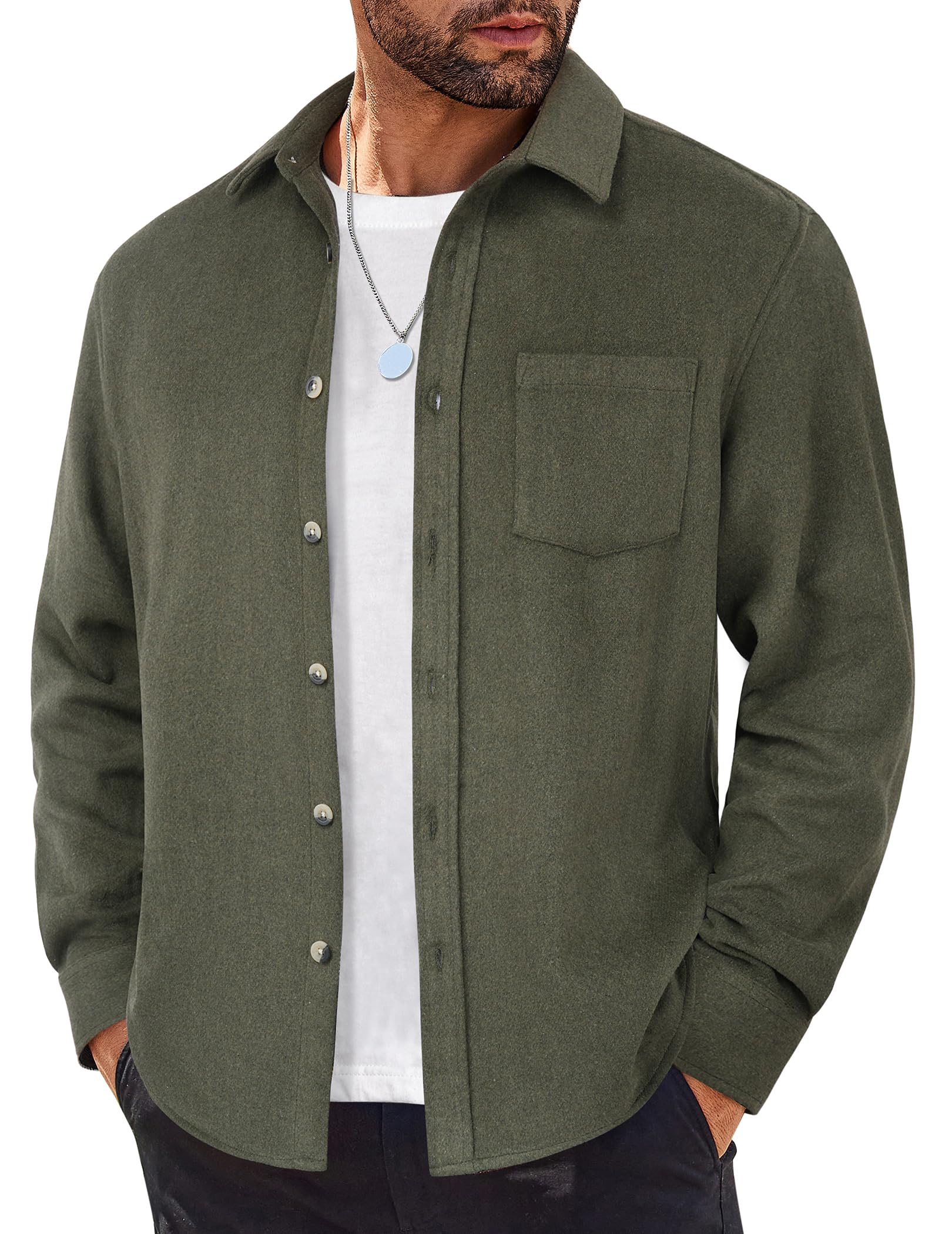 COOFANDY Mens Flannel Shirts Long Sleeve Lightweight Plaid Shirt Casual Button Down Shirts Jacket Army Green 4X-Large Image