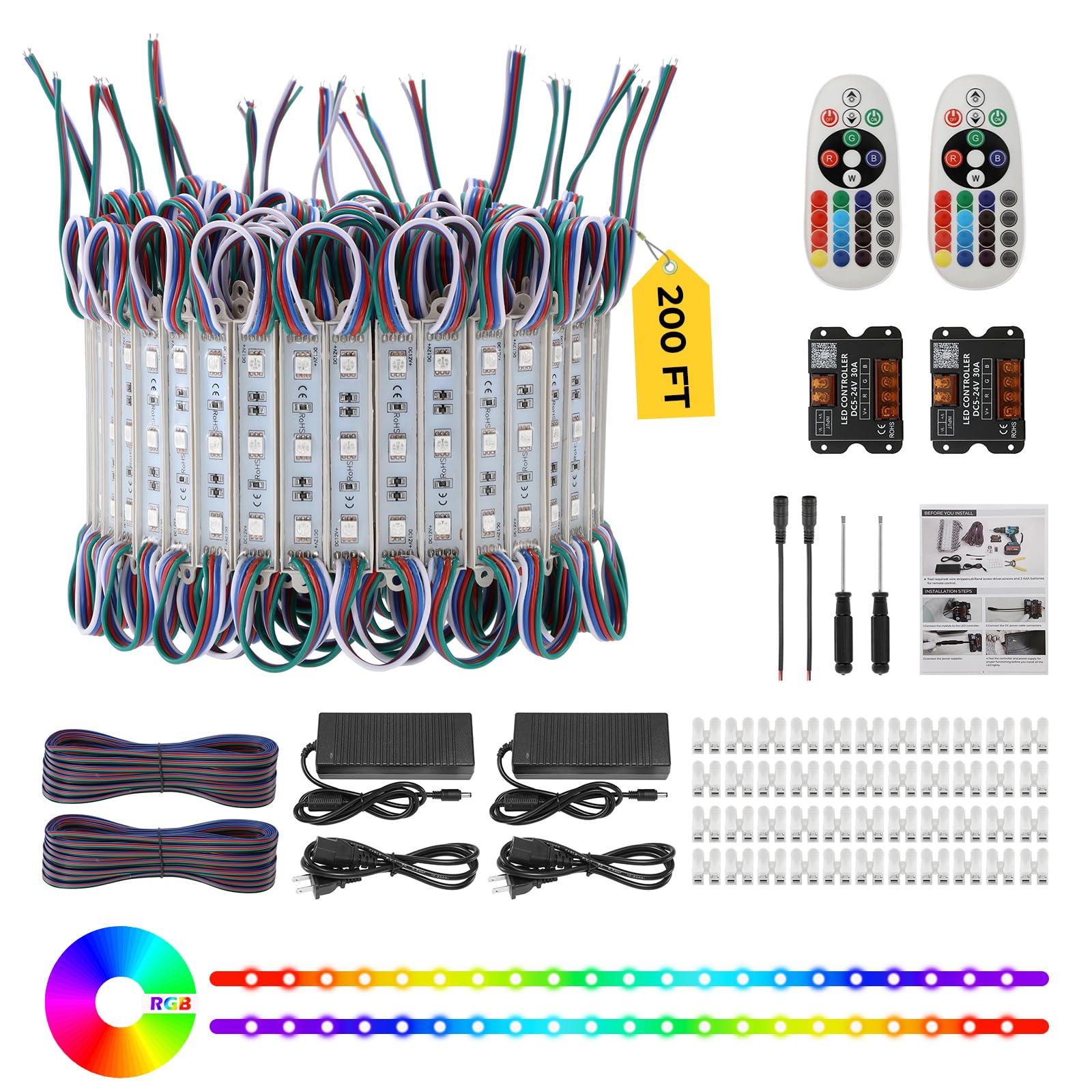 Photo 1 of Dyna-Living 200FT RGB LED Storefront Lights for Business APP Bluetooth & IR Controller 400PCS 3-led 5050 SMD LED Module Light with Music Sync Mode IP68 Waterproof Storefront Lights