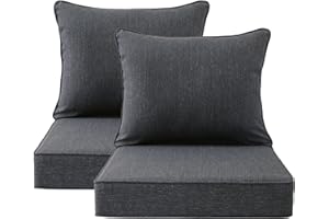Unimatta Outdoor Patio Chair Cushions Set, 24" x 24", Set of 2, Water-Repellent, Fade Resistant, Deep Seat Bottom and Back Cushion for Backyard, Couch, Sofa and Patio Furniture, Charcoal