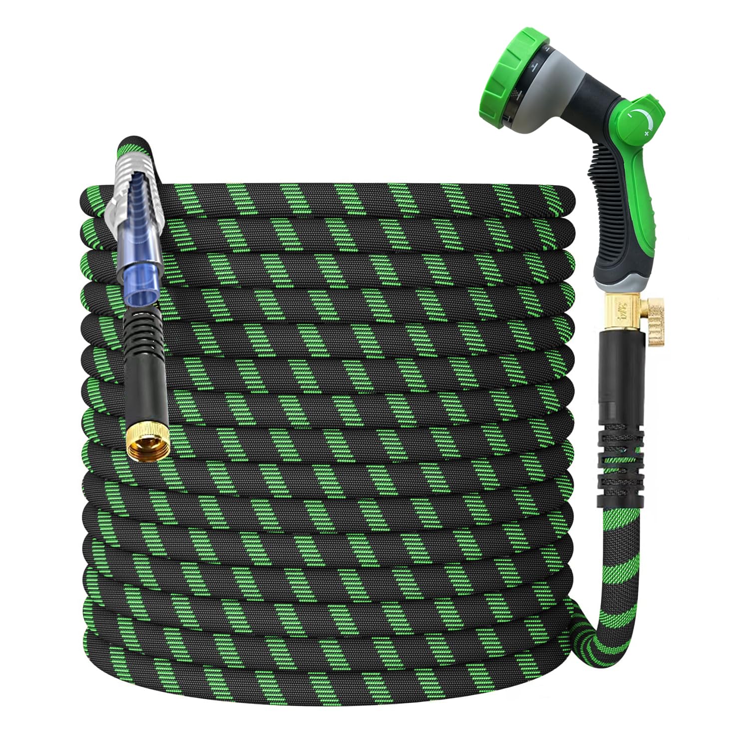 Photo 1 of 100ft Non-Expanding Garden Hose With 10-way nozzle, strong 3/4” metal fittings, and a shut-off valve. Ultra Lightweight, Kink-Free & Durable,Ideal for Yard, Lawn, Outdoor & Camper Use