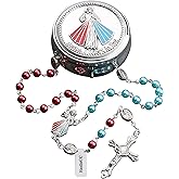 HanlinCC Divine Mercy Glass Pearl and Hematite Beads Catholic Rosary Necklace with Steel Gift Box for Men and Women
