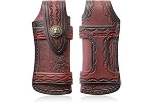 Omesio Pocket Knife Sheath Big (L), 5.28" (for <13.41cm knife) Leather Knife Sheaths for Belt, Horizontal Knife Sheath for Belt Sideways, Brown Leather Sheath for Folding Knife