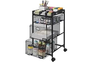 HAYEXIHA Rolling Utility Cart with 3 Drawers, Craft Organizer and Storage Carts with DIY Divider, Lockable Wheels Storage Organizer for Art Supplies, Store for Brushes & Paints & Artifacts & Small Parts