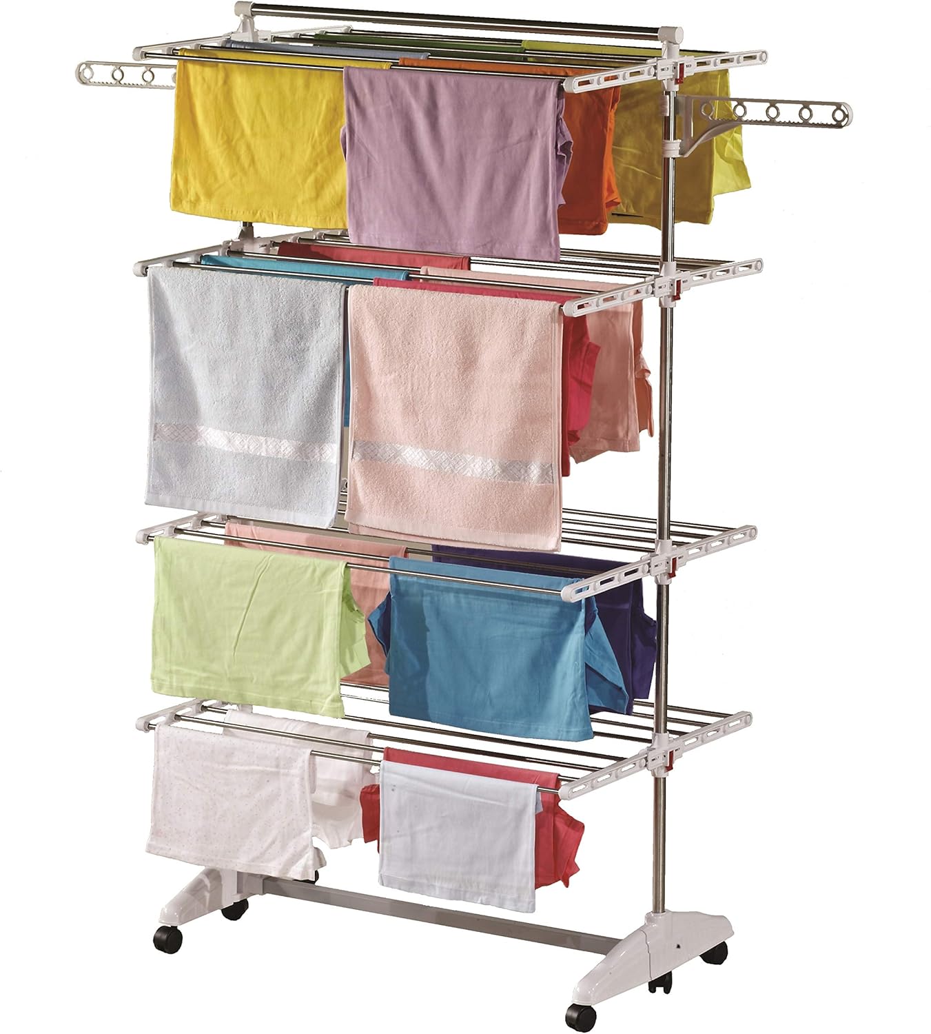 One Click Luxus Wäscheständer® E4, Seitenflügel auf 4 Ebenen, klappbarer Wäscheturm für große Familien