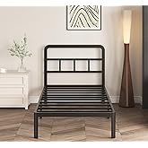 Yicensen 12 Inch Twin Bed Frames with Headboard, Heavy Duty Metal Twin Size Platform Bed Frame with Rounded Corner Legs, No Box Spring Needed, Noise Free, Easy Assembly, Black