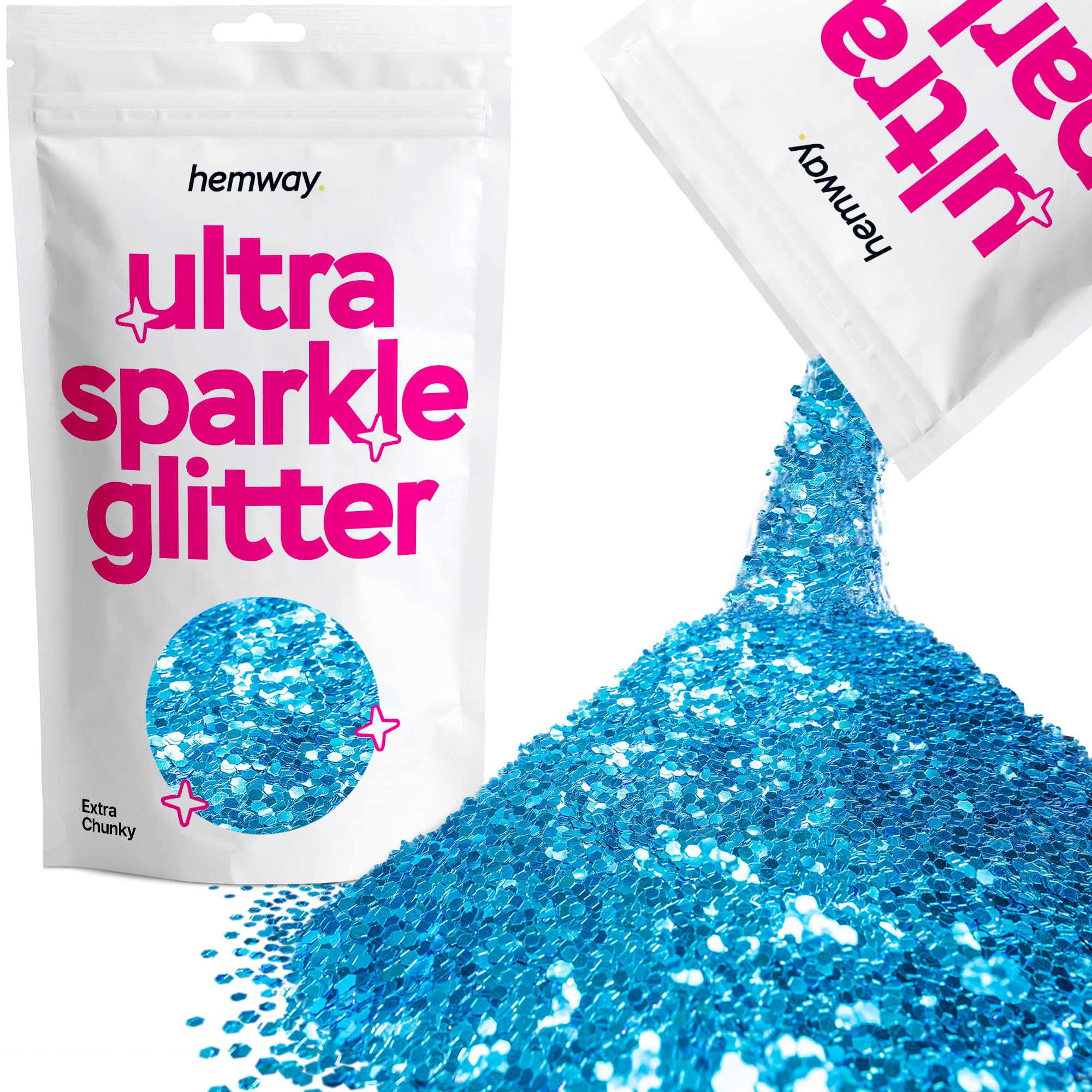 Hemway Ultra Sparkle Glitter Ocean Blue 100g Extra Chunky | Glitter for Arts & Craft, Makeup, Nail Art, Crafting, Card Making, Sparkle Decoration
