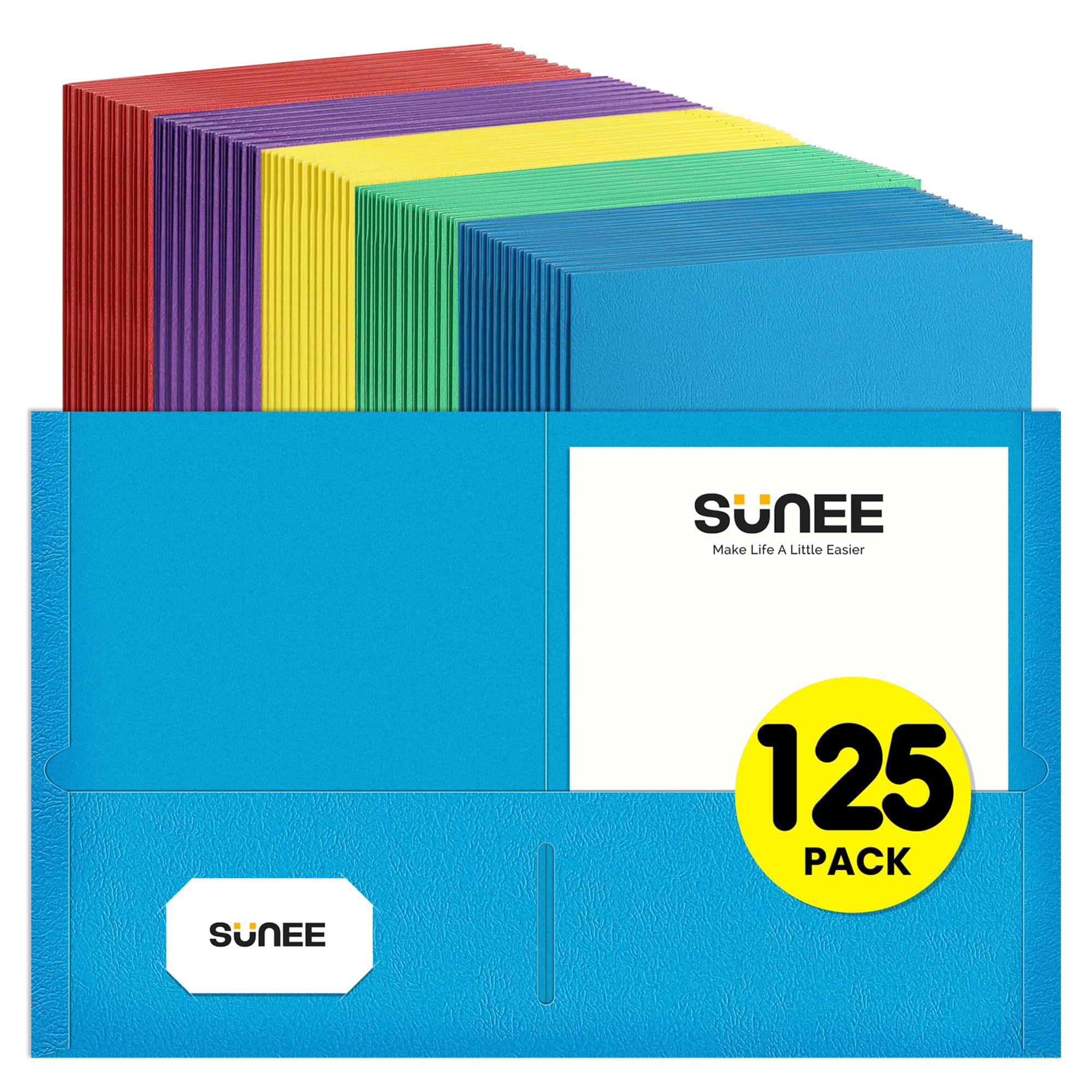 Photo 1 of SUNEE Folders with Pockets(125 Pack, Assorted Colors), 2 Pocket Folders Fit Letter Size Paper, Paper File Folder for School Office Home Bussiness