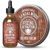 Viking Revolution Sandalwood Beard Balm for Men (2oz) and Sandalwood Beard Oil (1 fl oz) Bundle - With Argan and Jojoba Oils 