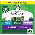 Greenies Large Dental Dog Treats, Mint, Original, & Blueberry, 24 Count | Vet-recommended, Fresh, Original, Blueberry flavors
