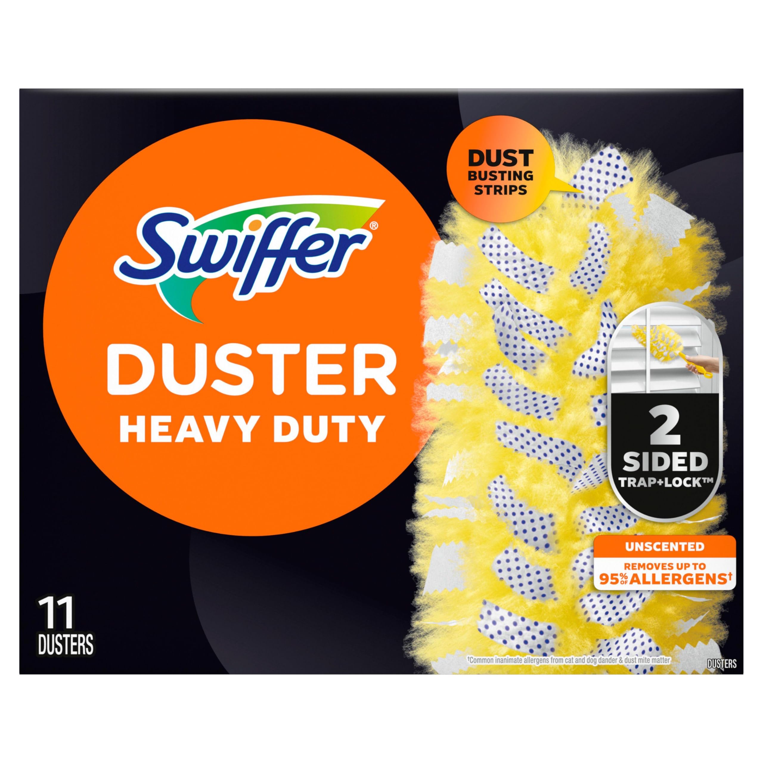 Swiffer Dusters Refill for Cleaning, Feather & Microfiber Duster Disposable Alternative, For Dusting Furniture, Blinds, Ceiling Fans, Walls, Helps Remove Allergens, Heavy Duty, Unscented, 11ct