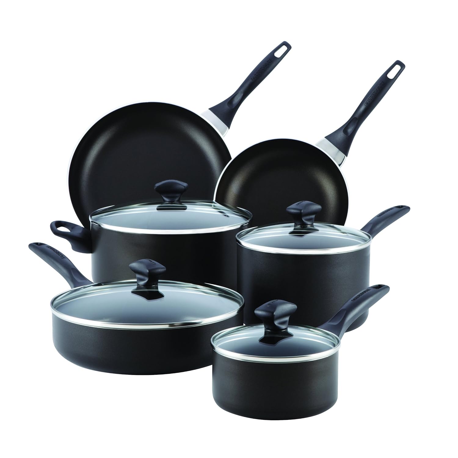 Farberware Dishwasher Safe Aluminum Nonstick 14-Piece Cookware Set, Black