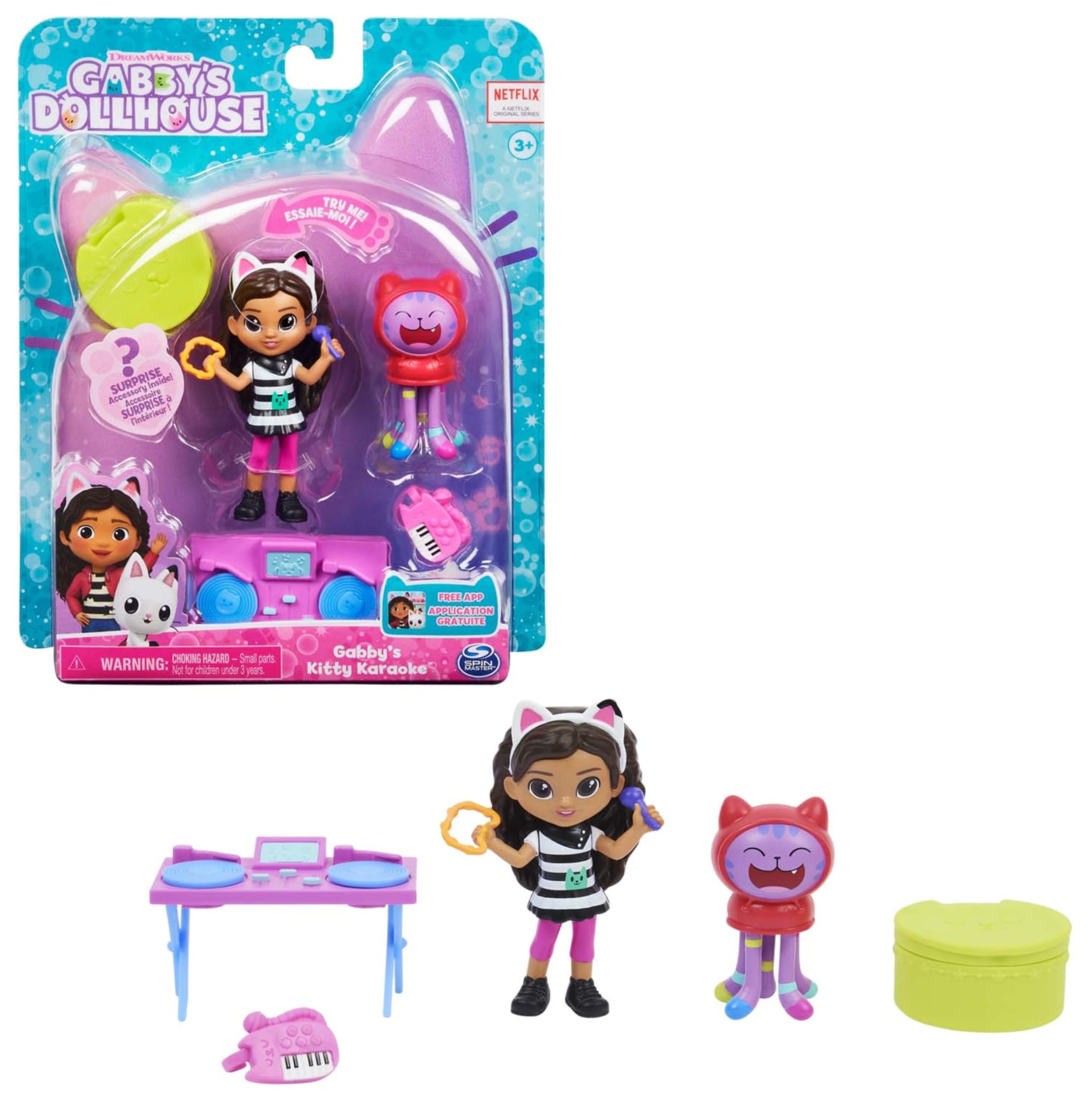Gabby’s Dollhouse, Kitty Karaoke Set with 2 Toy Figures, 2 Accessories, Delivery and Furniture Piece, Kids’ Toys for Ages 3 and above