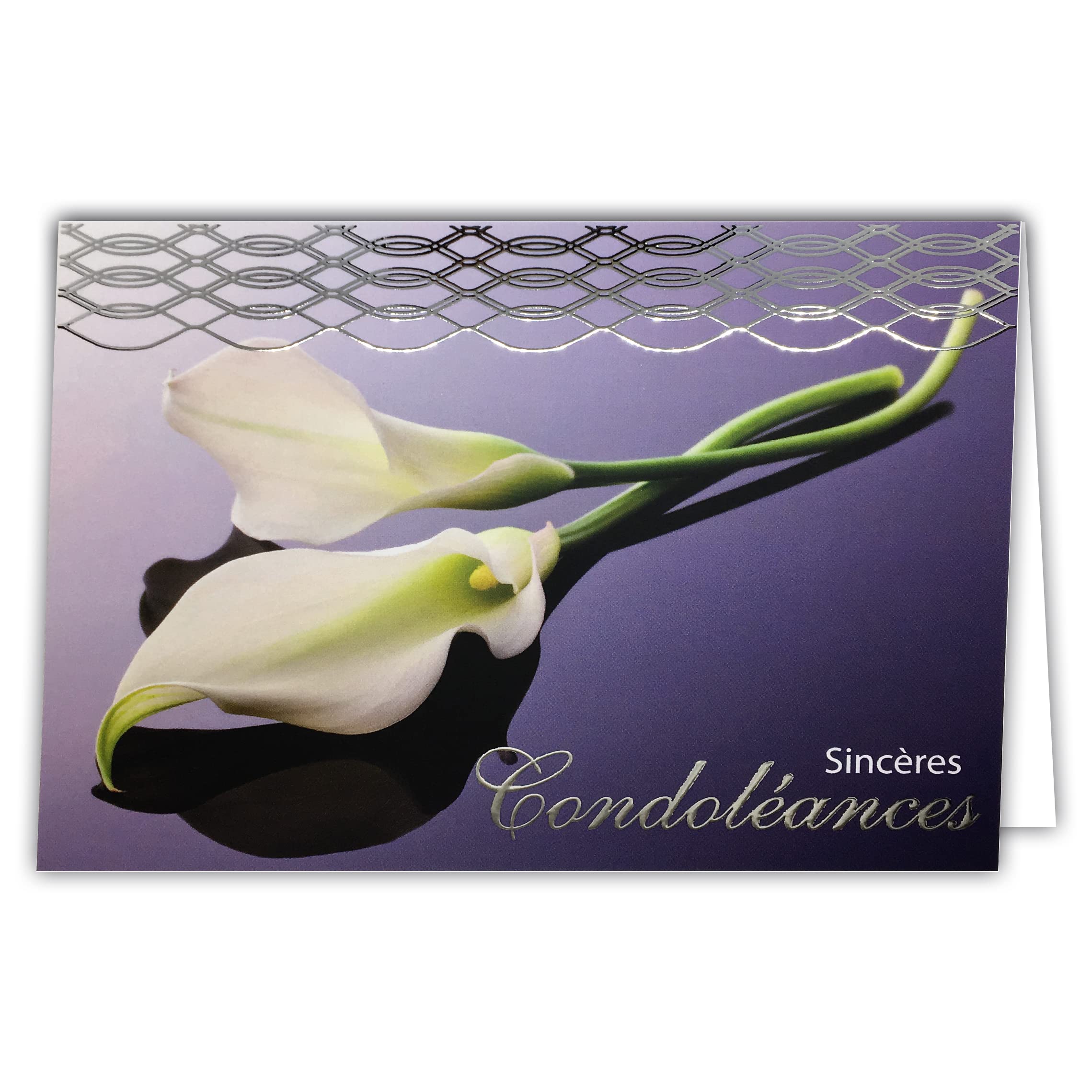 Afie 24-5005 Silver Card with Envelope 145 x 105 mm - Sincere Condolence Courage Gerb of Flowers White Calla for Death Women or Men Goodbye Ceremony - Made in France