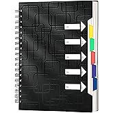 CAGIE 5 Subject Notebook for Work 240 Pages Spiral Notebooks College Ruled with Dividers Tabs A5 Small Note Book for School Office Supplies Note Taking, 5x7, Black
