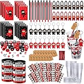 Wettarn 161 Pcs Ninja Party Favors Include Flying Ninjas Notepads Silicone Wristband Key Chains Sticker Stamp Pen Plastic Cups with Lids Thank You Tags for Ninja Birthday Party Decorations (Classic)