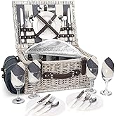 Picnic Basket Sets for 4 Persons with Insulation Layer,Waterproof Picnic Blanket, Tableware for Family,Party,Outdoor Living,Camping