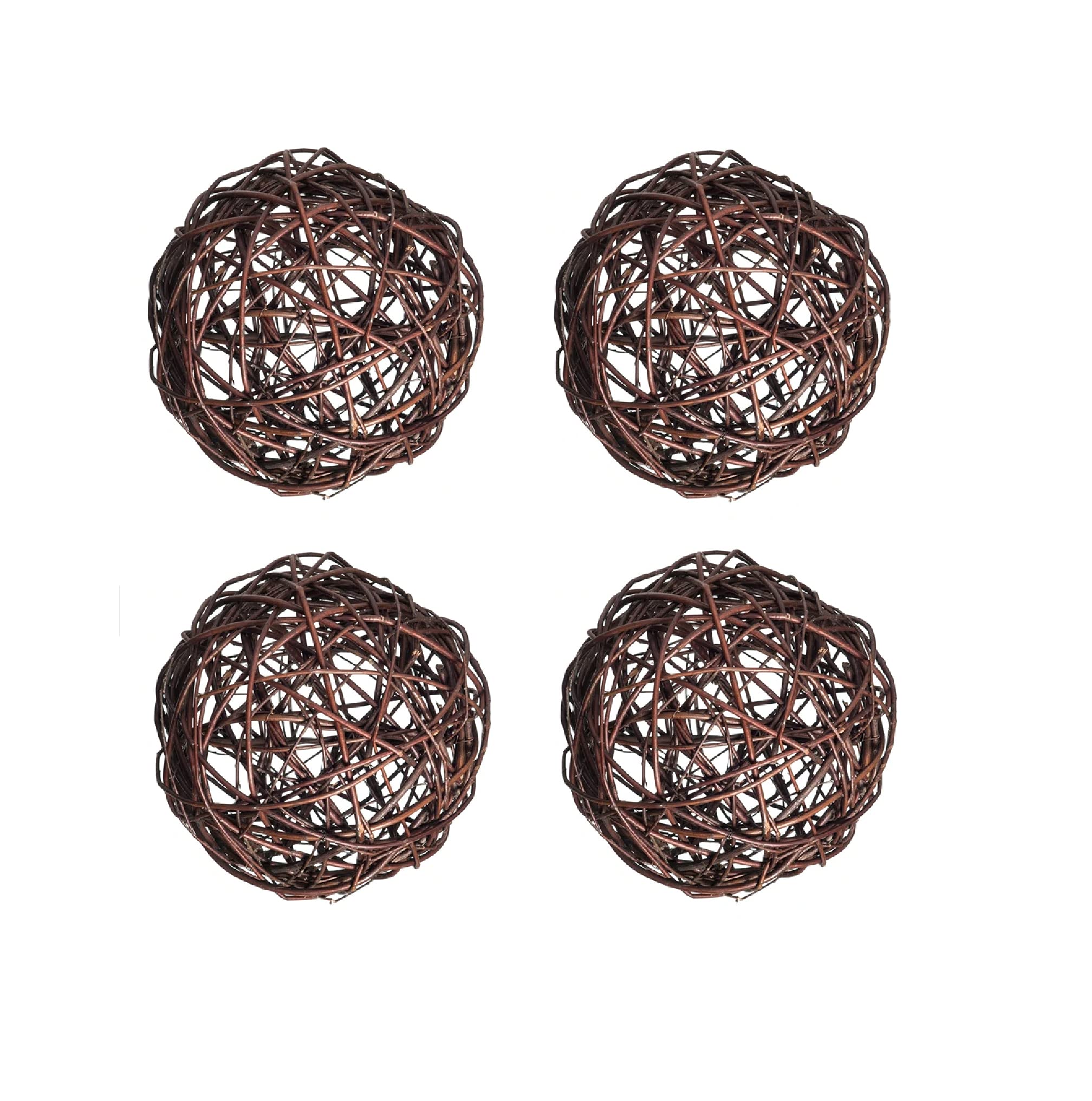 Wicker Balls | 10cm in Diameter | Pack of 4 | Natural crafts| Rattan balls | Home decoration | Dark brown