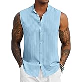 COOFANDY Mens Sleeveless Summer Shirts Beach Tank Tops Button Up Textured Tank Shirt for Vacation