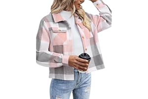 Zeagoo Flannels for Women Cropped Shacket Jacket Fashion Plaid Button Down Shirt 2025 Fall Coat Tops