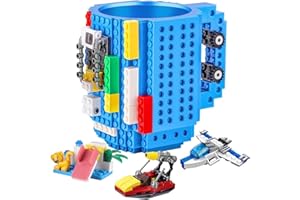 DEEXITO Build on Brick Coffee Mugs,Creative DIY Kids Party Cups with Building Blocks,Fun Novelty Gifts for Kids Childhood Adults Office Birthday Xmas,Blue