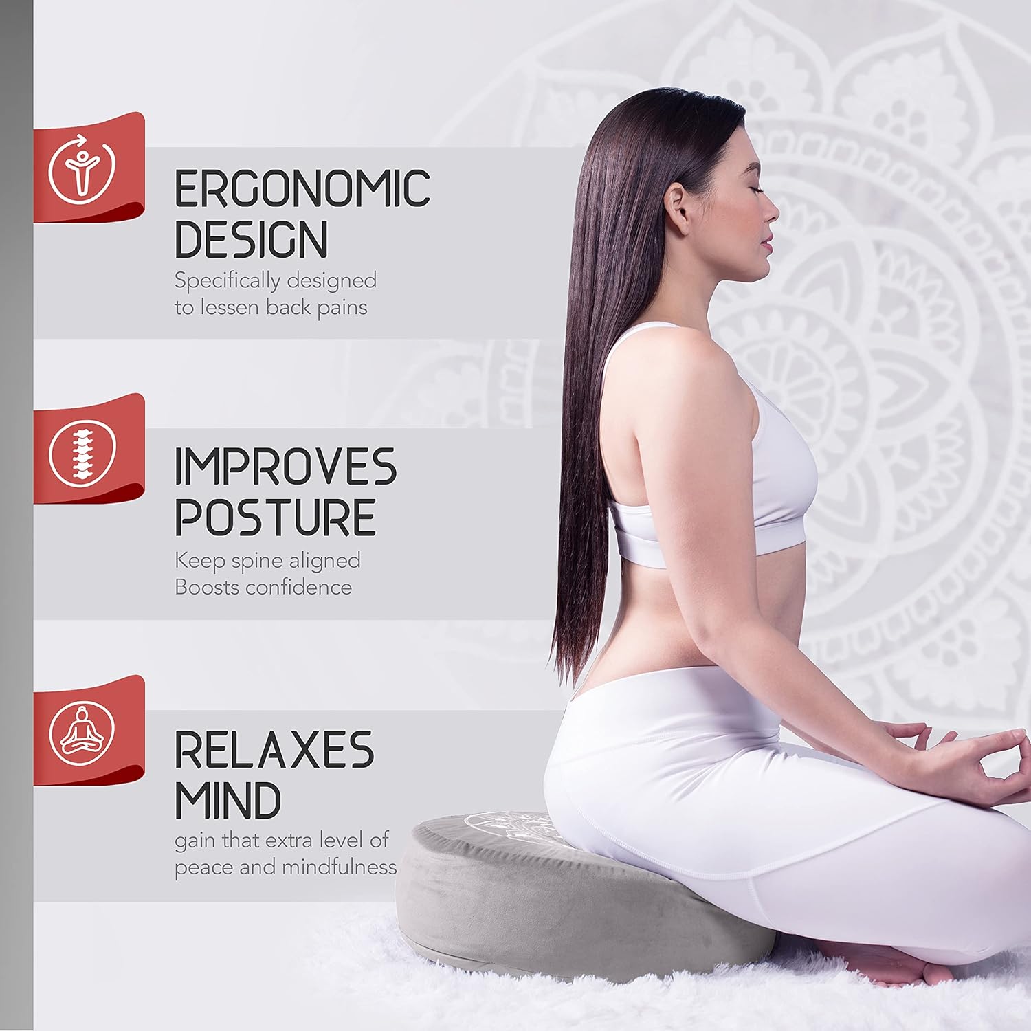 Florensi Meditation Cushion (16"x16"x5"), Large Velvet Meditation Pillow, Premium Yoga Pillow for Women and Men, Yoga Cushion, Meditation Pillows for Sitting on Floor, Buckwheat Meditation Cushions: Kitchen & Dining