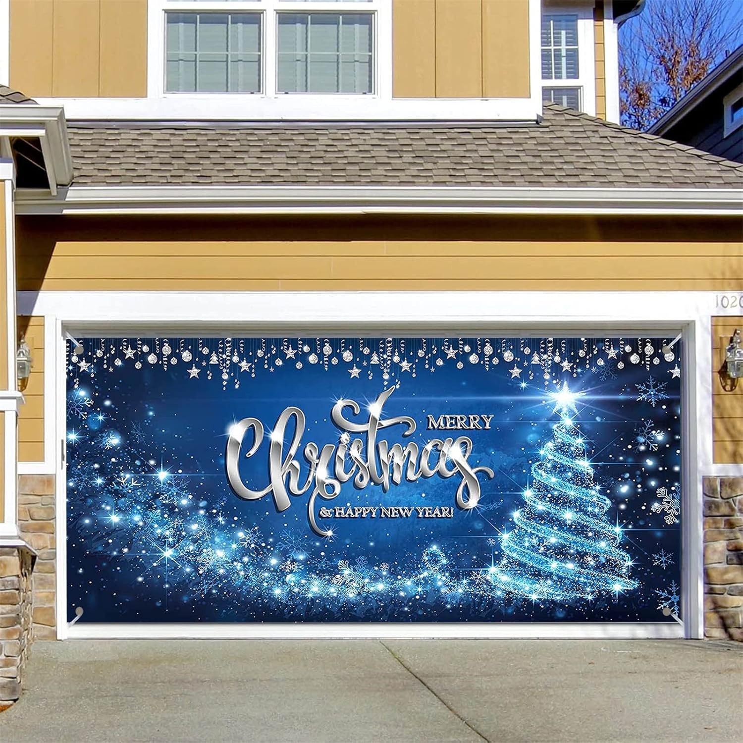 Garage Door Decorations - Wareka 7 x 16 ft Christmas Garage Door Banner Christmas Banner Garage Door Decorations, Snowman Santa Large Door Cover Murals, Winter Holiday Backdrop for Indoor Outdoor Christmas Decor (I)