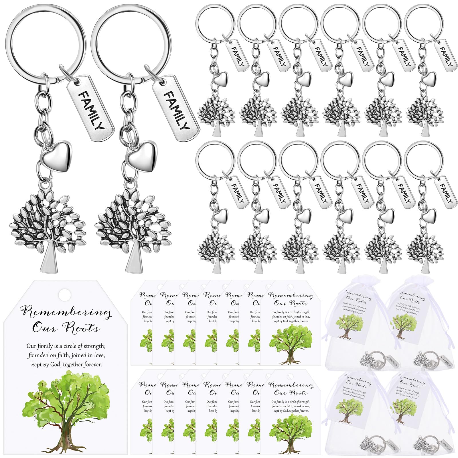 Photo 1 of Ecation 36 Sets Family Party Favors for Guests Tree Keychains Heart Tree Keychains with Cards Organza Bags Family Reunion Gift