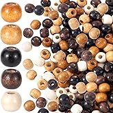 Pndeyo 170pcs 9x10mm Wooden Beads for Crafts, Round Large Hole Natural Wood Hair Bead, Vintage Wooden Spacer for Macrame Necklace Bracelet DIY Craft Handmade Decor- 5 Colors