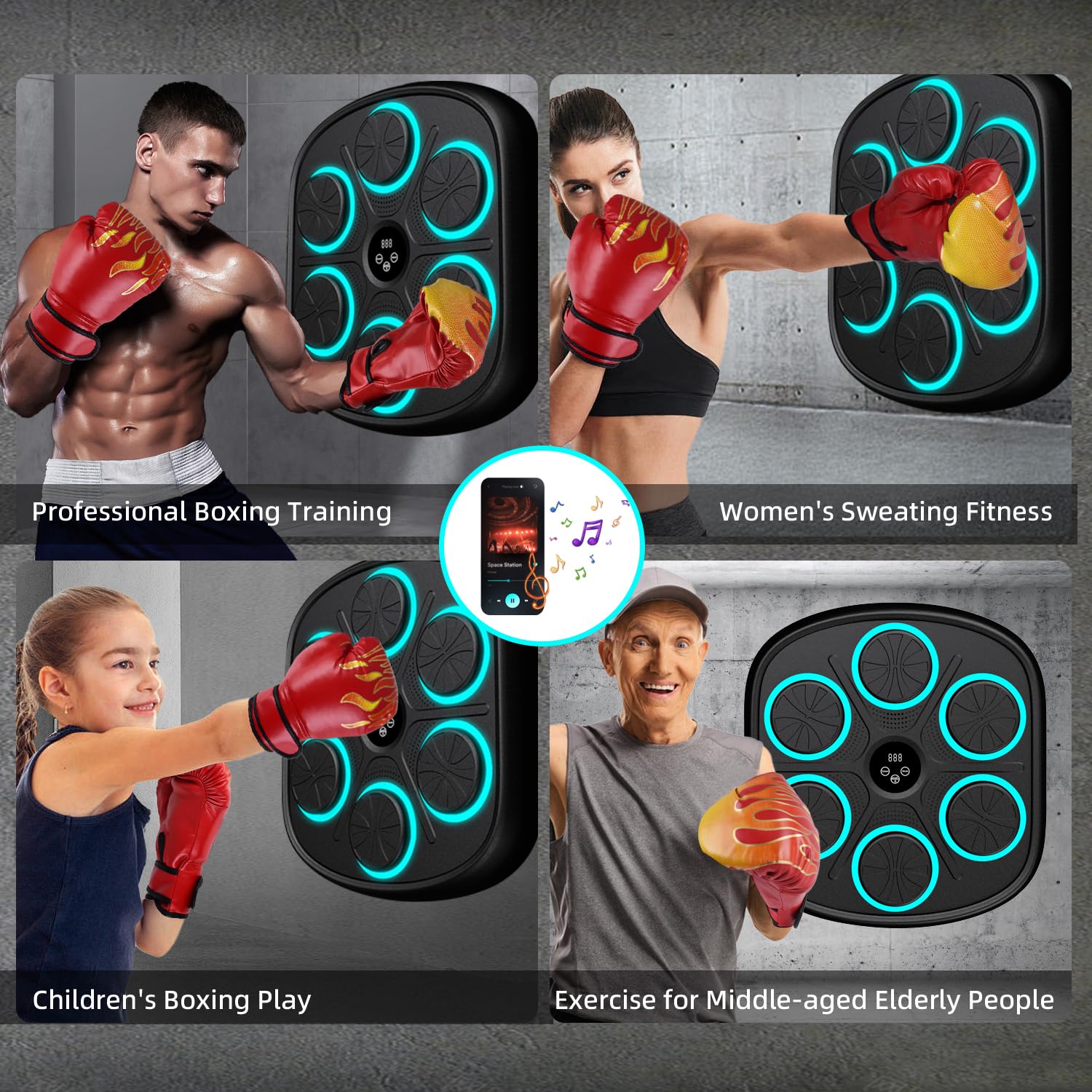 ColorAns 2024 Smart Music Boxing Machine with Boxing Gloves, Bluetooth Training Machine with LED Electronic Wall Mounted, Electronic Focus Agility Training Digital Boxing for Kids and Adults