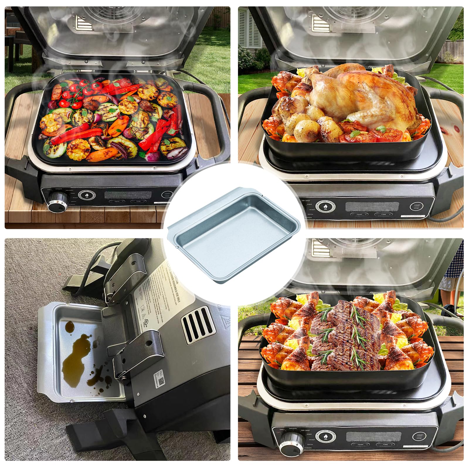 KEESHA Grease Tray Drip Pan for Ninja OG700 Series Grills Aluminum Thickened Non Disposable Tray for Ninja Woodfire Grill Smoker 7-in-1 & Air Fryer and Weber Q, Spirit and Genesis Series Gas Grills