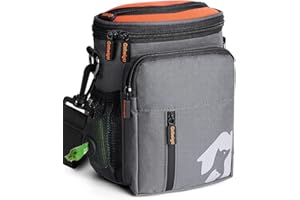 Gobeigo【8 Cup Dog Treat Pouch【3 Ways to Wear 】 Treat Bag for Training & Walking, Built-in Poop Bag Dispenser, Large Phone Friendly (Gray & Orange)